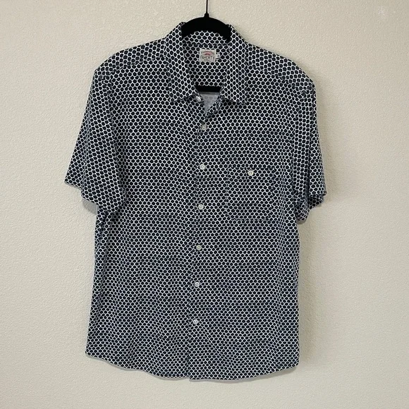 Faherty Camp Button Down Playa Coast Shirt Short Sleeve L Midnight Fishscale